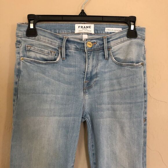 FRAME Le Skinny de Jeanne Mid Rise Light-wash Raw Hem Ankle Crop Skinny Jeans 26 - Picture 3 of 10
